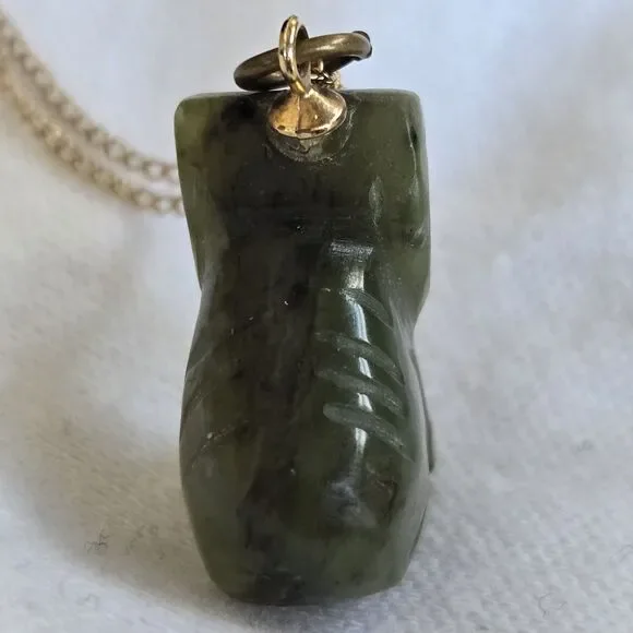 Vintage Carved Nephrite Jade Animal Pendant Necklace 1/20 12K Gold Filled Chain - Picture 8 of 16